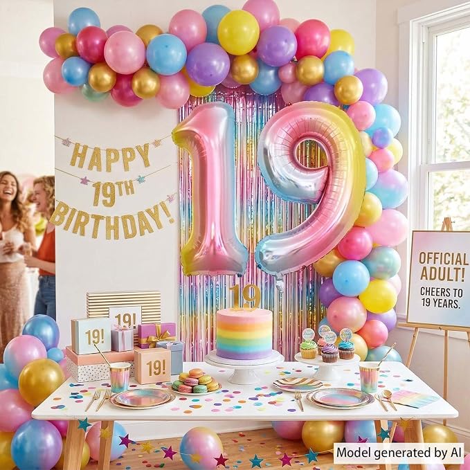 Rainbow Ombre Number 19 Balloon 40 Inch Pastel Foil - Image 6