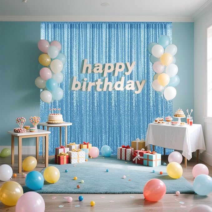 2×8FT-6PCS Blue Sequin Backdrop Curtains Panels, Photography Backdrop Glitter - Image 3