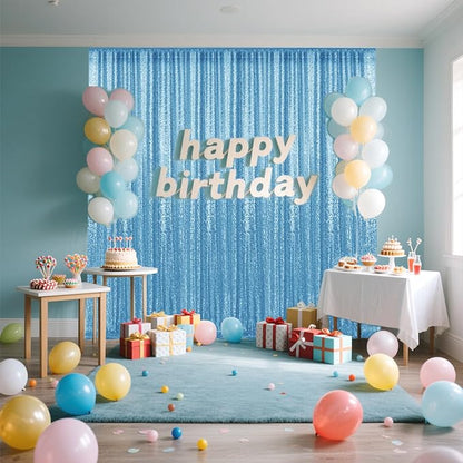 2×8FT-4PCS Blue Sequin Backdrop Curtains Panels, Photography Backdrop Glitter - Image 3