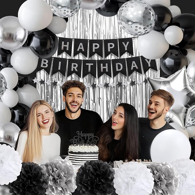 Black and Silver Happy Birthday Party Decorations - Image 3