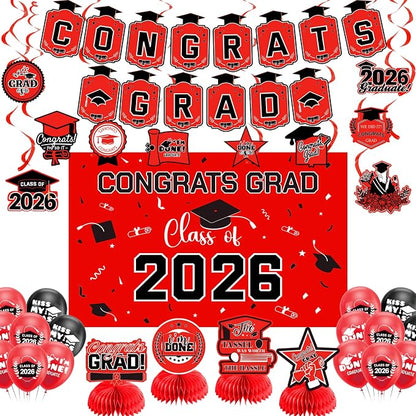 Graduation Decorations 2026 Red Themed Set by Zerunyiw