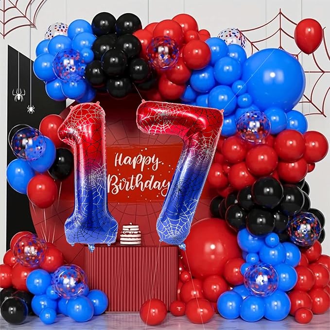 40 Inch Spider Theme Number Foil Balloons, Large Number 17 Balloons - Image 7