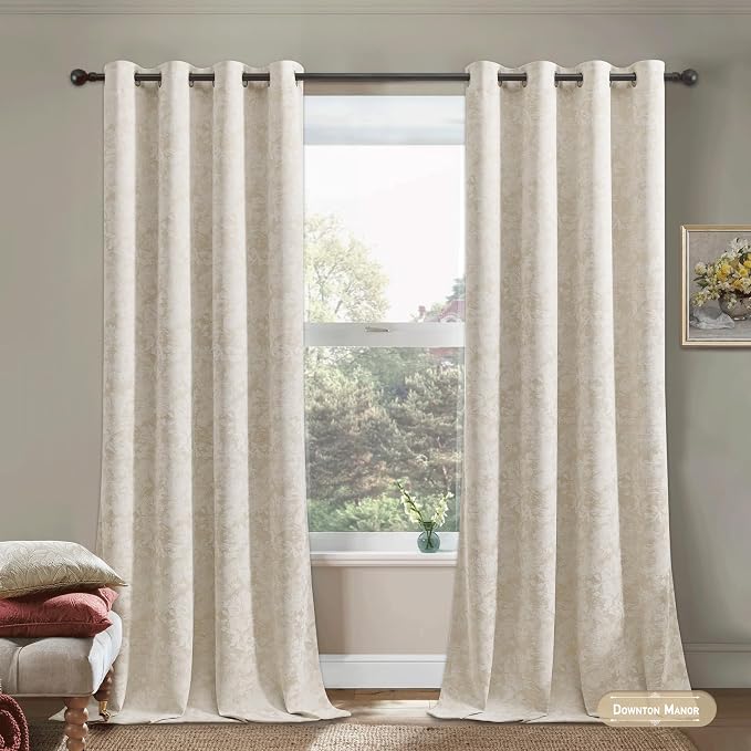 Beauoop Beige Floral Jacquard Blackout Curtains - Image 2