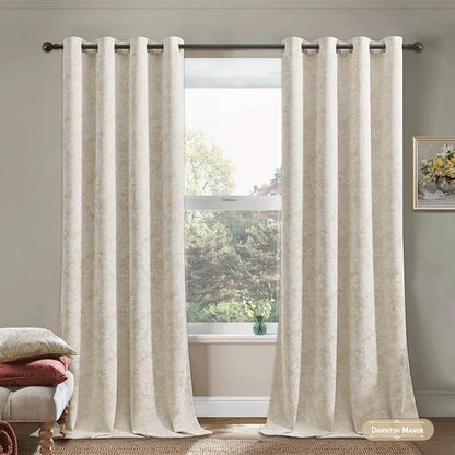 Beauoop Beige Floral Jacquard Blackout Curtains - Image 2