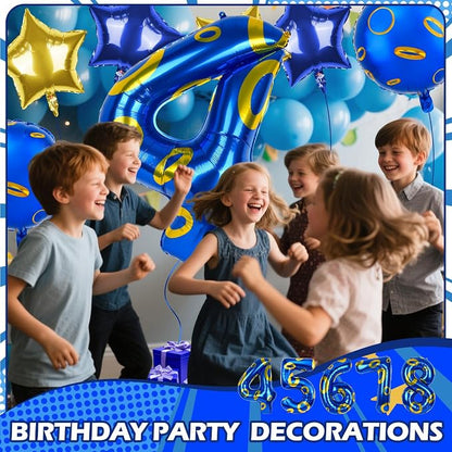 40 Inch Blue and Golden Ring Themed Number Balloon, Number Block Foil Number 4 - Image 3