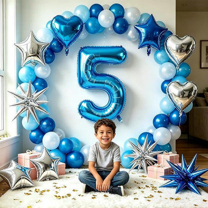 TONIFUL 5th Birthday Balloons Kit 40 Inch Blue Large Number 5 Foil Balloon | - Image 6