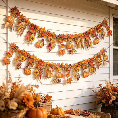 19.6 Ft Fall Garland 2-Sided Printing Autumn Harvest Maple Leaf Banner | by SUNBEAUTY