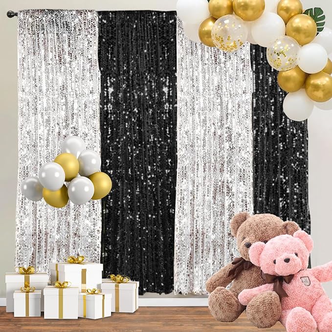 9FTx9FT Silver Big Sequin Backdrop Curtains Panels Drapes Home Party Supplies - Image 7