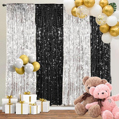 9FTx9FT Silver Big Sequin Backdrop Curtains Panels Drapes Home Party Supplies - Image 7