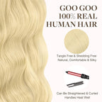 GOO GOO Tape in Hair Extensions Human Hair, 613R Bleach Blonde, 18inch 50g 20pcs, Skin Weft Seamless Invisible, Silky Straight with Thick Ends, Remy Human Hair