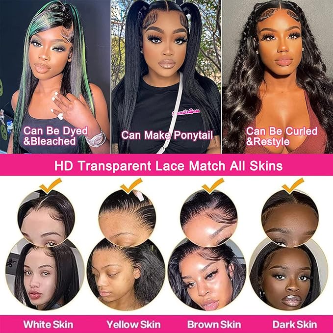 Lemoda 13x6 Full Lace Frontal Wig 180% Density Straight Lace Front Wigs Human Hair HD Transparent Lace Glueless Wig Pre Plucked 15A Brazilian Virgin Human Hair Wigs for Women 32 Inch