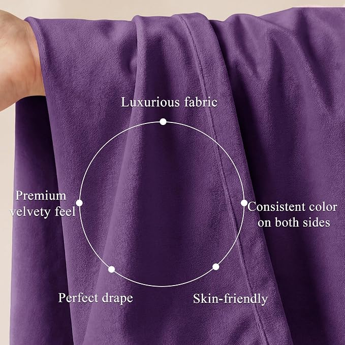 Purple Velvet Curtains for Grils Bedroom Nursery, W52 x L108, Modern Back Tab - Image 4