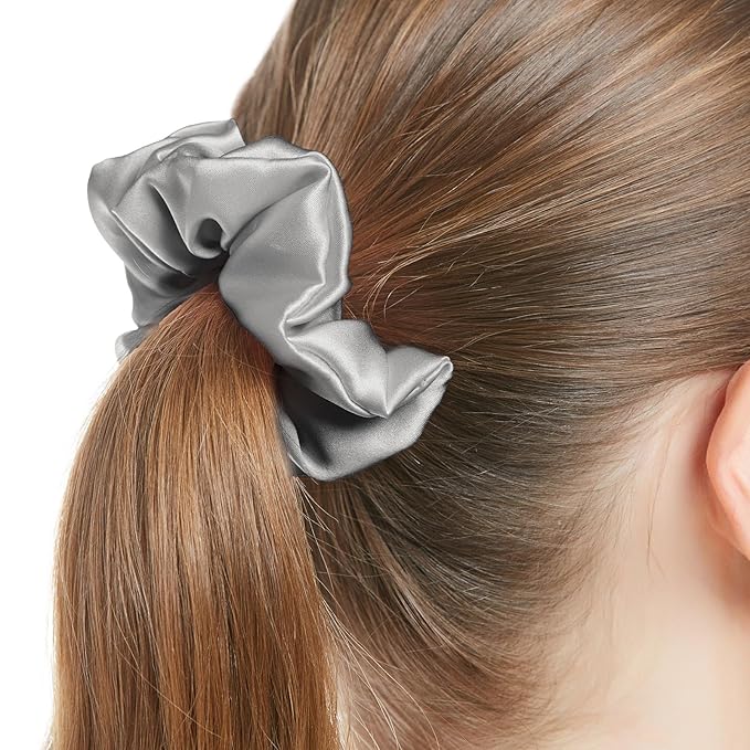 LilySilk Silk Hair Scrunchie, 100% Mulberry Silk, No Damage, Elastic Silk ponytail Holder, Silvergrey, 1 Count