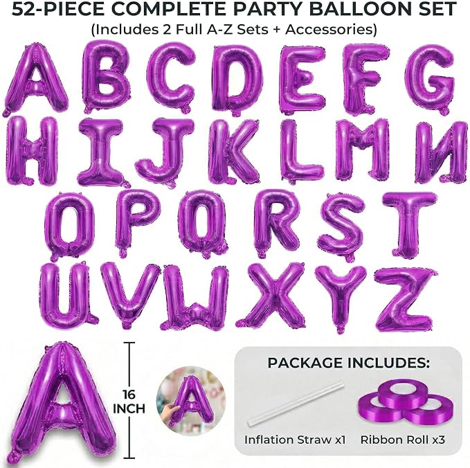 52 Pieces 16 Inches A-Z Letter Balloons – 2 Sets of Alphabet Mylar Balloon - Image 2