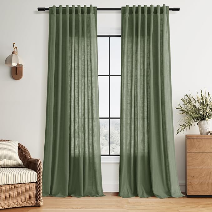 Forest Green Linen Curtains 96 Inches Long by Nanspring