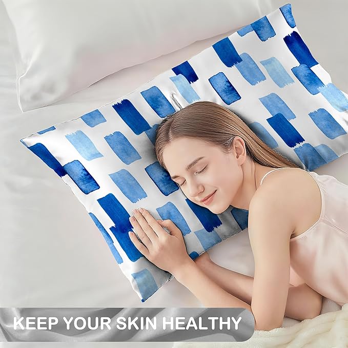 Satin Pillowcase 1 Pack-Modern Style Abstract Blue Silky Pillow Cover for Hair and Skin,King Size 20x36 Inch Soft Cooling Printed Pillow Cases with Hidden Zipper,Gifts for Women Men