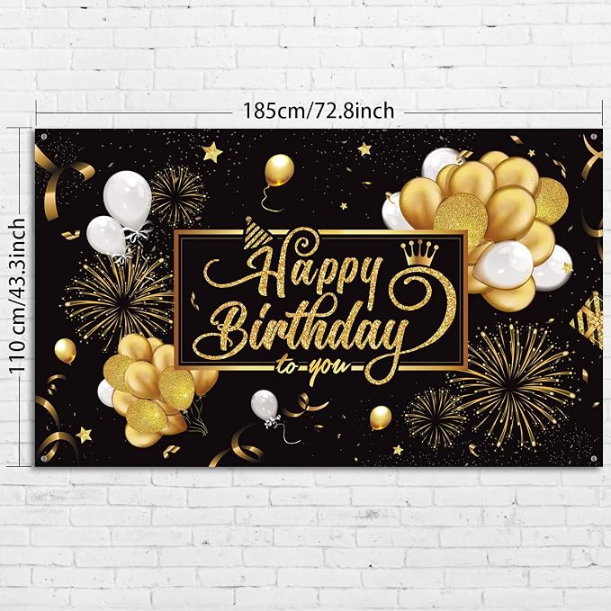 Blulu Happy Birthday Backdrop Banner Sign Poster Large Fabric Glitter Balloon - Image 2