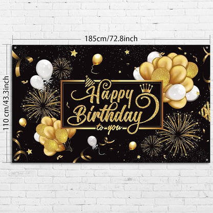 Blulu Happy Birthday Backdrop Banner Sign Poster Large Fabric Glitter Balloon - Image 2