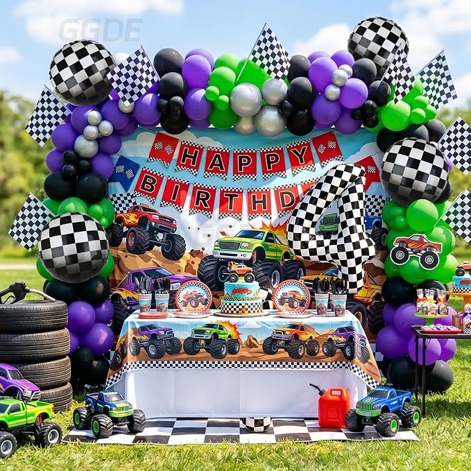 Monster Truck Birthday Party Theme 40 Inch Checkered Number Balloon 4 | - Image 4