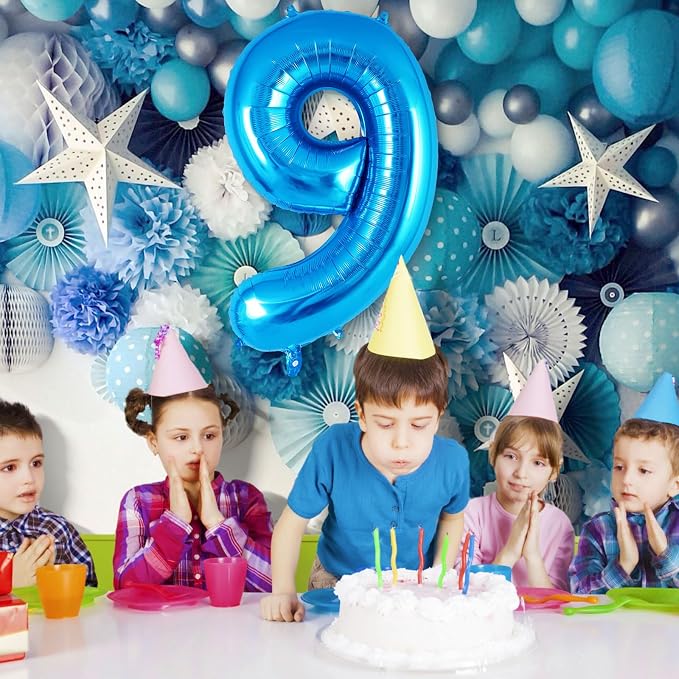 Blue Number 9 Balloon 40 Inch, Big Large Foil Helium Number Balloons, Jumbo - Image 4