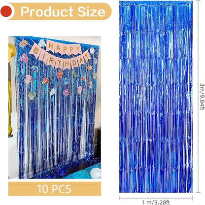 5 Pack Blue Foil Curtain Backdrop 3.2ft x 9.8ft Metallic Tinsel Foil Fringe - Image 3