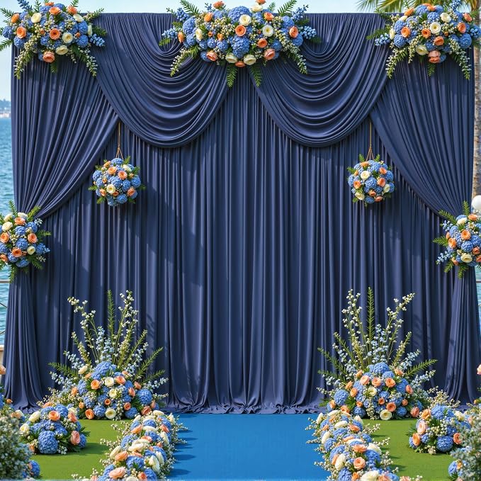 10 Panels Navy Blue Backdrop Curtains - Image 2