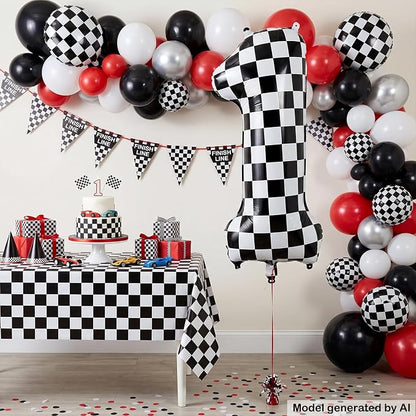 40" Checkered Number 1 Balloon for 1th Race Theme Birthday Party Supplies | 40 - Image 3