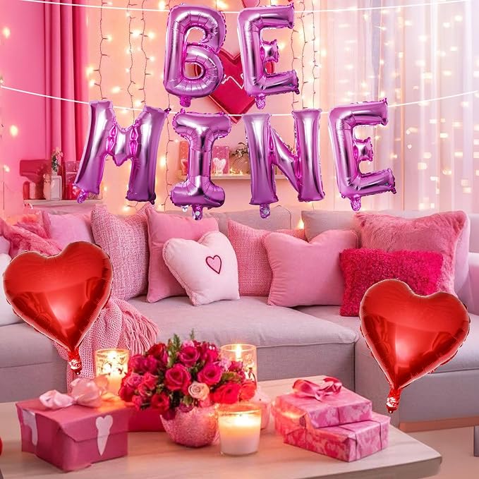 Valentines Day Balloons Decoration, Be Mine and Red Heart Letter Balloons - Image 4