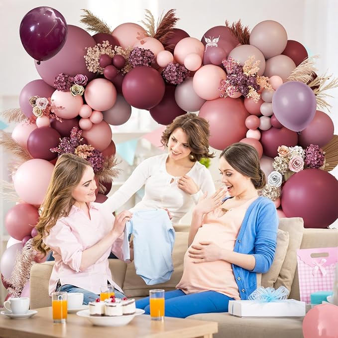 Dusty Rose Pink Balloon Garland Arch, Retro Purple Burgundy Pink Balloons - Image 4