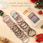 25 PCS Boho Hair Ties, Bracelets Hair Ties for Thick or Thin Hair, 5 Styles Boho Ties for Ponytail Holders, 2.36’’ Hair Ties No-Damage, Christmas Gifts, Multicolor