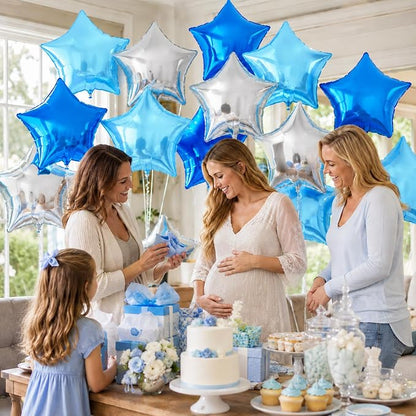 Blue Silver Star Balloons, 18 Inches Star Foil Balloons - Image 5