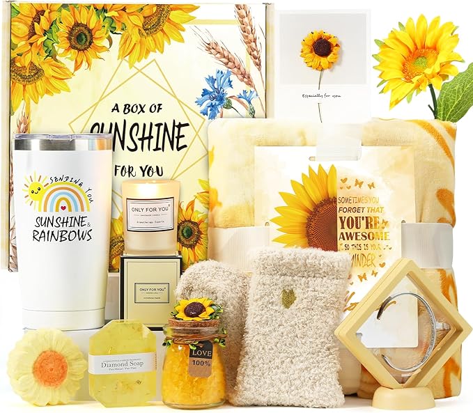 Christmas Gifts for Women, Sending Christmas Sunflower Gift for Mom, 10 Pcs Spa Gifts for Women, Birthday Gift Sets, Unique Holiday Basket for Mom, Girlfriend, Wife, Sister,