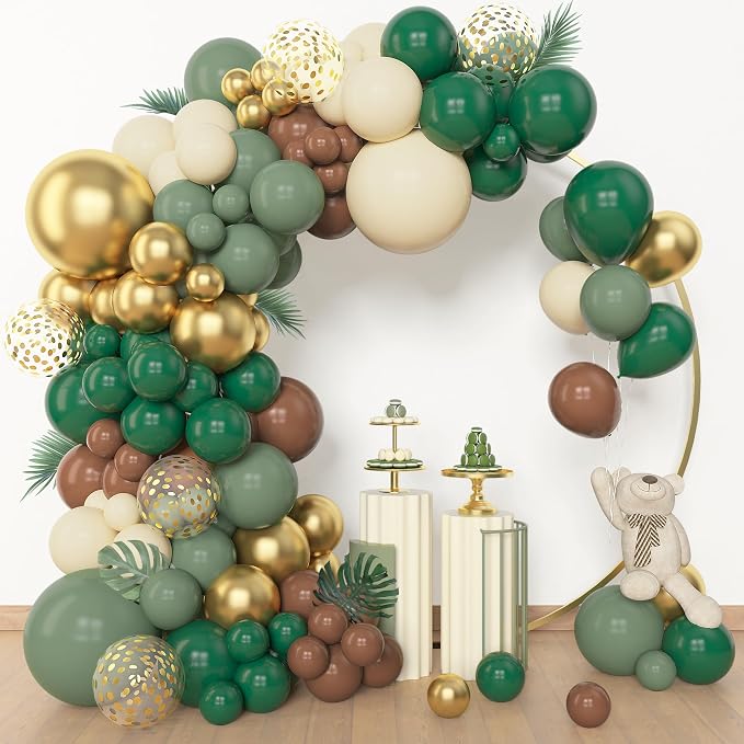 Amandir 153pcs Green Brown Balloon Garland Arch Kit Different Sizes | 18 12 10 by Amandir