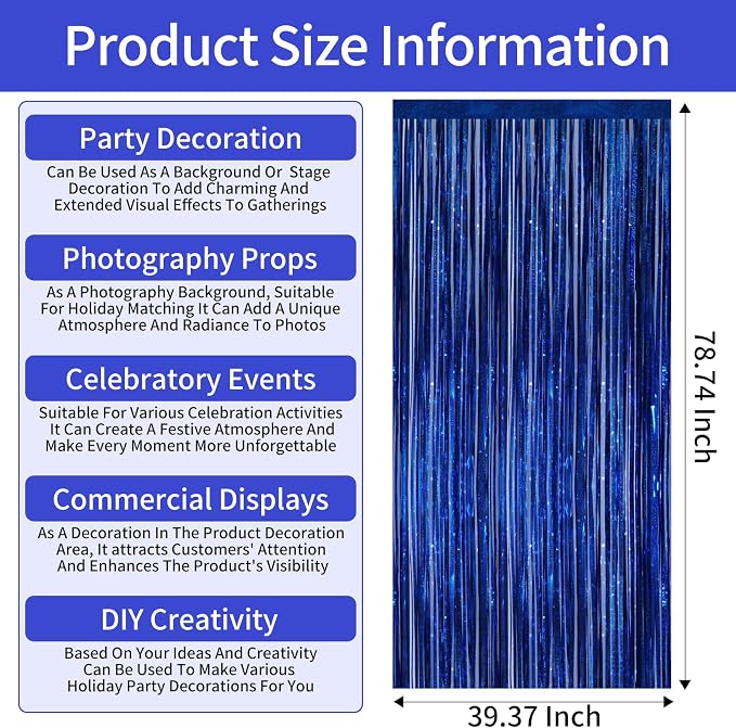 Picoway 4 Pack Foil Fringe Tinsel Backdrop Curtains, Birthday Engagement - Image 4