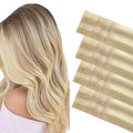GOO GOO Invisi Edge Tape in Hair Extensions Human Hair, 18A/613A Dark Blonde Highlighted Bleach Blonde 20pcs 24inch 50g, Virgin Remy Hair, Seamless Injected Tape, Natural Look