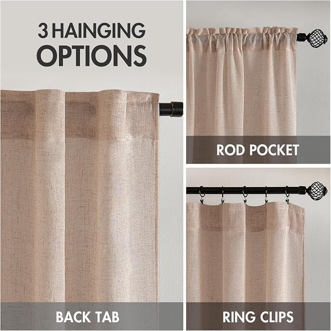 MIULEE Natural Beige Linen Curtains 52x54 Inch Long - Image 3