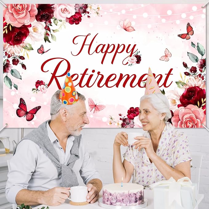 Happy Retirement Banner for Women Burgundy Floral Retirement Party Decorations - Image 6