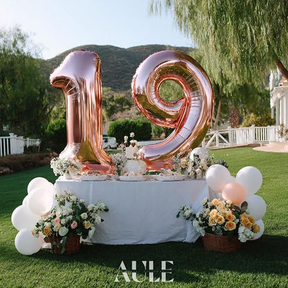 AULE 40 Inch Rose Gold 19 Balloon Number Foil 0-9 Birthday Big Numbers | - Image 4