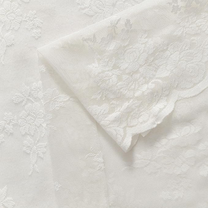 Kotile Ivory Lace Curtains for Bedroom Rustic Floral 52x94 Inch, 2 Panels | Rod - Image 7