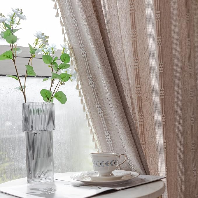 Linen Embroidery Striped Farmhouse Curtains - Image 4