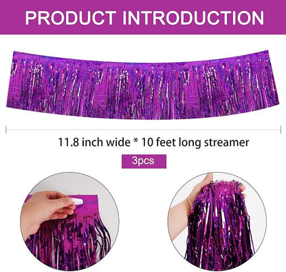 BEISHIDA Laser Purple Fringe Garland Banner 30ft Wall Tinsel Foil Streamers | - Image 2