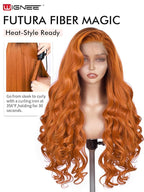 WIGNEE 13x6 Synthetic Lace Front Wig Pre-Plucked Synthetic Glueless Straight Wig 28" Voluminous Ginger Lace Front Wigs with Kanekalon Futura Hair