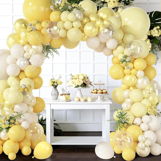 Amandir 173 Pcs Pearl Yellow Balloon Arch Kit | Double Stuffed Pastel Light - Image 7