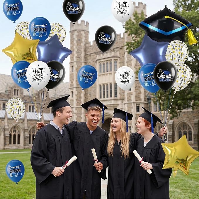 Graduation Balloons for Class of 2026 Decorations Royal Blue Black Gold Silver - Image 6