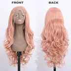 Long Rose Golden Synthetic Lace Front Wig Heat Resistant Body Wave Lace Front Wavy Wigs Free Part Natural Hair Wig for Women 24 Inch Fashion Glueless (24 Inch)