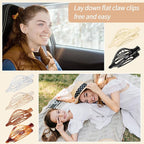 6 Packs Flat Claw Clips for Women, French Concord Flat Hair Clip, Matte Curved Hair Claws Clip, Lay Down Claws Clips, Durable Strong Hold Hair Clip, Christmas Gifts (Amber)
