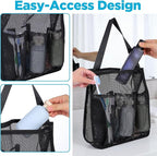 Portable Mesh Shower Caddy, Quick Dry Hanging Shower Bag with Zipper and Side Pockets, Freestanding Showers Tote Bag for College Dorm, Bathroom, Gym, Travel