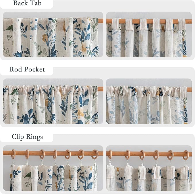 MYSKY HOME Linen Floral Curtains 95 Inch Length 2 Panels Set Semi Sheer Natural - Image 4