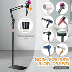 Hair Dryer Stand, 1.68M Height Adjustable, Hands Free Blow Dryer Holder with Heavy Base, 360 Degree Rotating, Work with 99% Dryers, Gift for Mom, Elder, Frozen Shoulder - Black