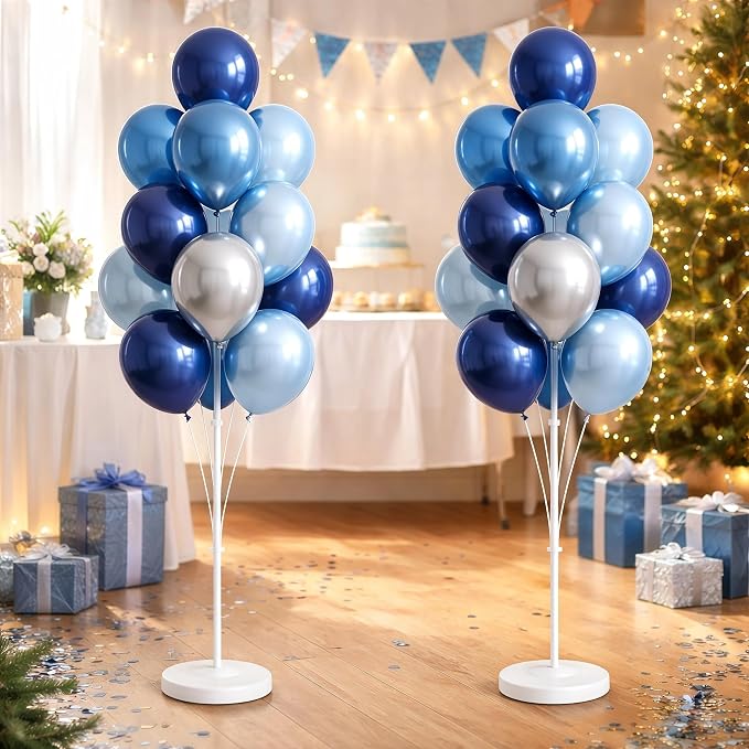 2 Sets of Chrome Blue Sliver Balloon Column Stand Kit, - Image 7